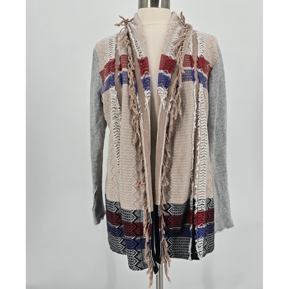 Gimmicks by BKE Cardigan Womens L Multicolor Southwest Fringe Boho Open Sweater